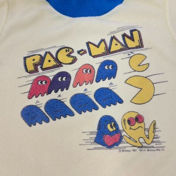 Pac-Man Pajamas Vintage Size 4-5 Long Sleeve Shirt Pant Yellow Blue 1980s Sears - Picture 4 of 12